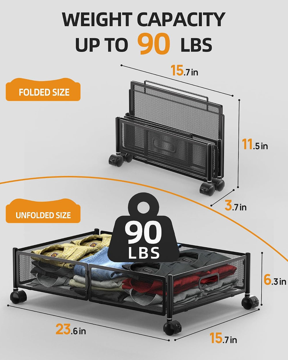 Under Bed Organizer, Storage Bins Under Bed, 60L Underbed Storage Bins for Be...