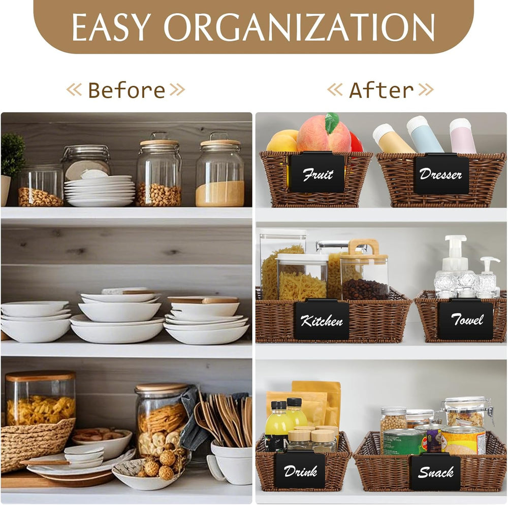 Marsui 9 Pcs Wicker Storage Baskets for Pantry Organization with Handle Label...