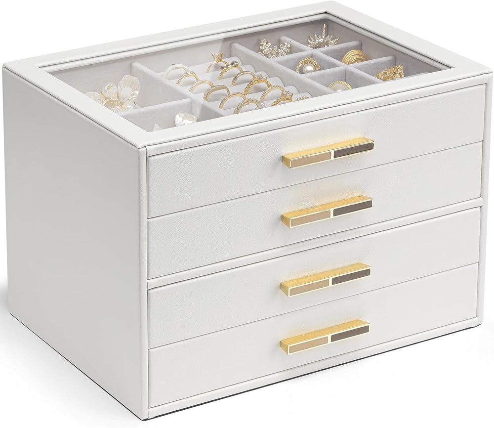 VLANDO Jewelry Box Organizer, 7-Layer Storage Drawers, Glass Window, Modern