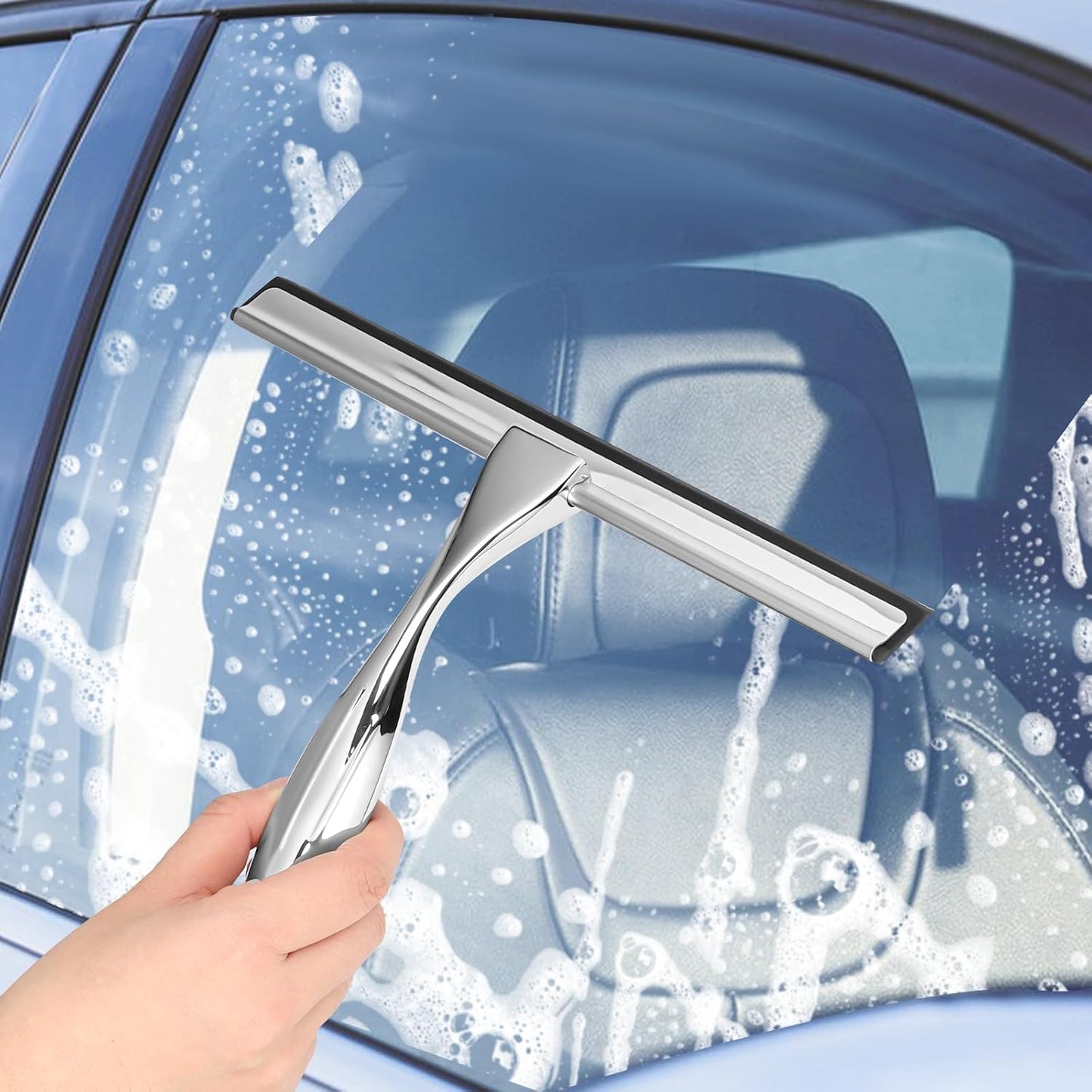 Wlich Silver Shower Squeegee, 10" Blade, 7.2" Handle, Stainless Steel, Easy to Use, Streak-Free Clean, 19201454011