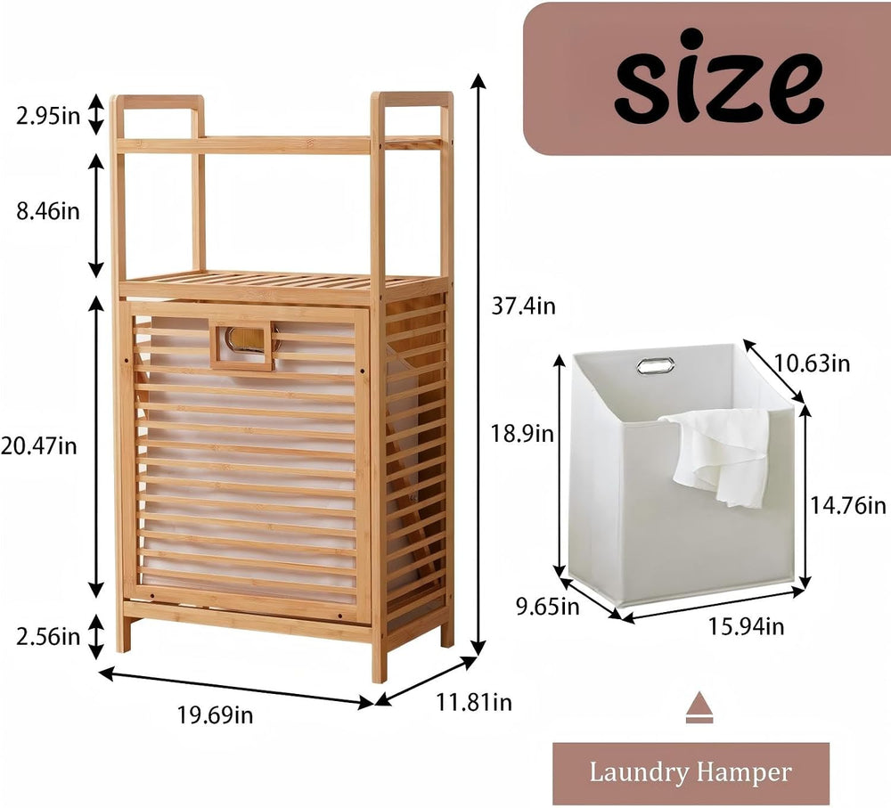 Bamboo Tilt Out Laundry Hamper with 2-Tier Storage Shelves