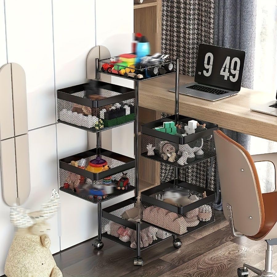 5-Tier Rotating Kitchen Storage Shelf Metal Multi-Layer Vegetable Fruit Baske...