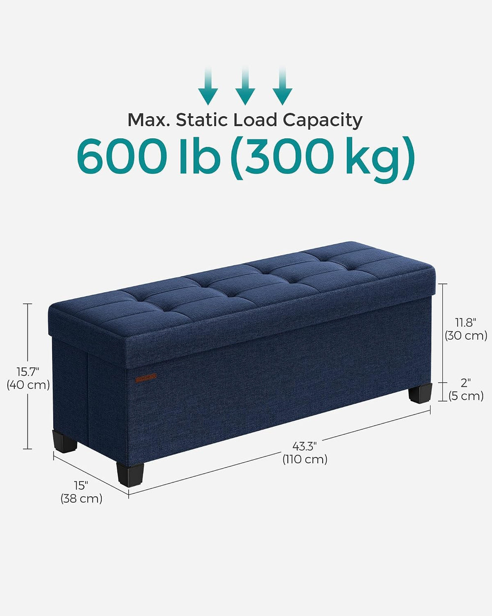SONGMICS Storage Ottoman Bench, Foldable Foot Rest with Legs