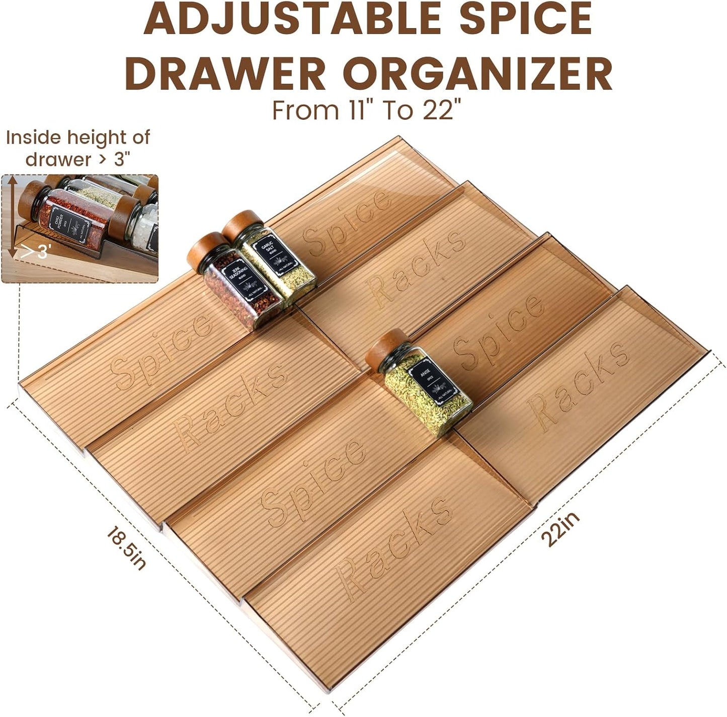 2 Pack Spice Rack with 24 Spice Jars, 4OZ Wood Lid Spice Containers with Expandable Spice Organizer Shelf, Spice Labels, Pepper Grinder Lids, Chalk Marker & Funnel Set for Drawer Kitchen Countertop