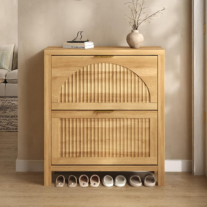 32" Fluted Shoe Cabinet Storage with 2 Flip Drawers for Entryway, Hallway