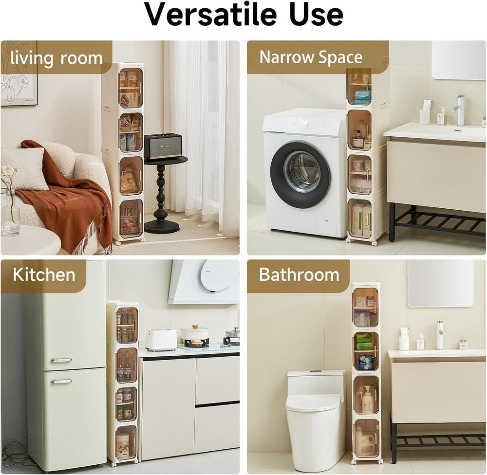 UFORU Tall Narrow Storage Cabinet,Slim Organizer with Magnetic Doors&Wheels