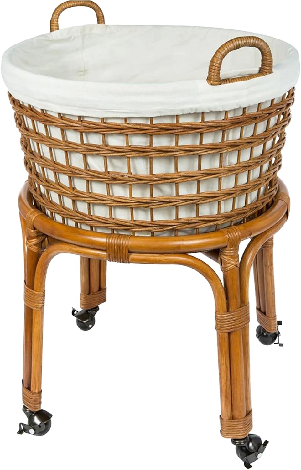 KOUBOO Rolling Wicker Laundry Hamper with Liner Locking Wheels, Honey Brown