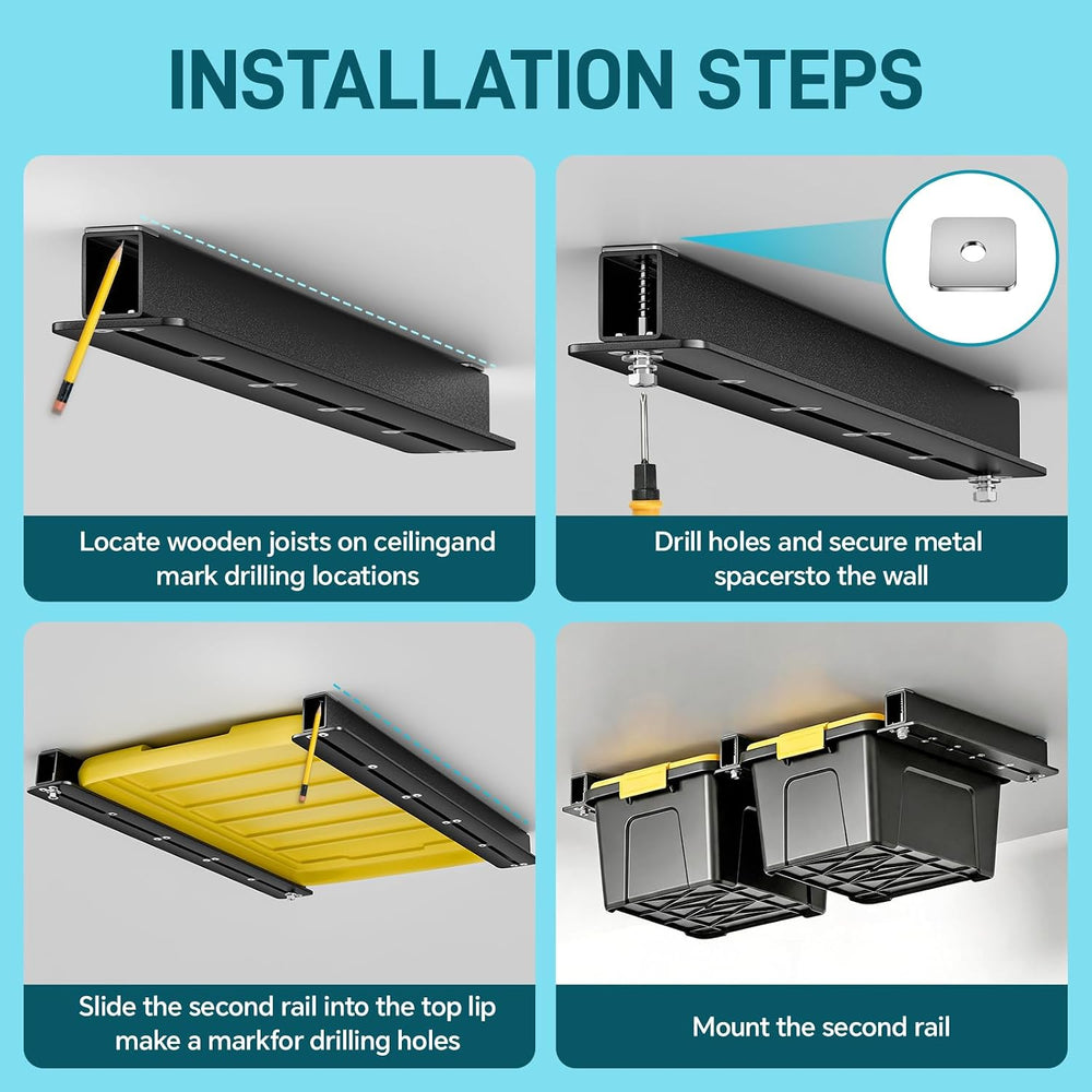 WooFog Ceiling Utility Bin Rails Storage Rack, Overhead Garage Storage Racks,...