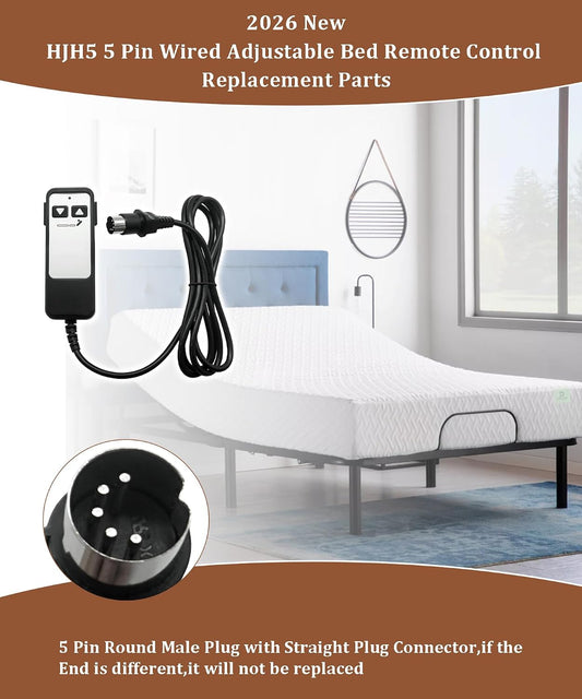 HJH5 Remote 2 Button 5 Pin Adjustable Bed Richmat Wired Remote Control Replacement Compatible with Matt. Firm 50 Series & Leggett and Platt Bas-X CF Wired Adjustable Bed Remote
