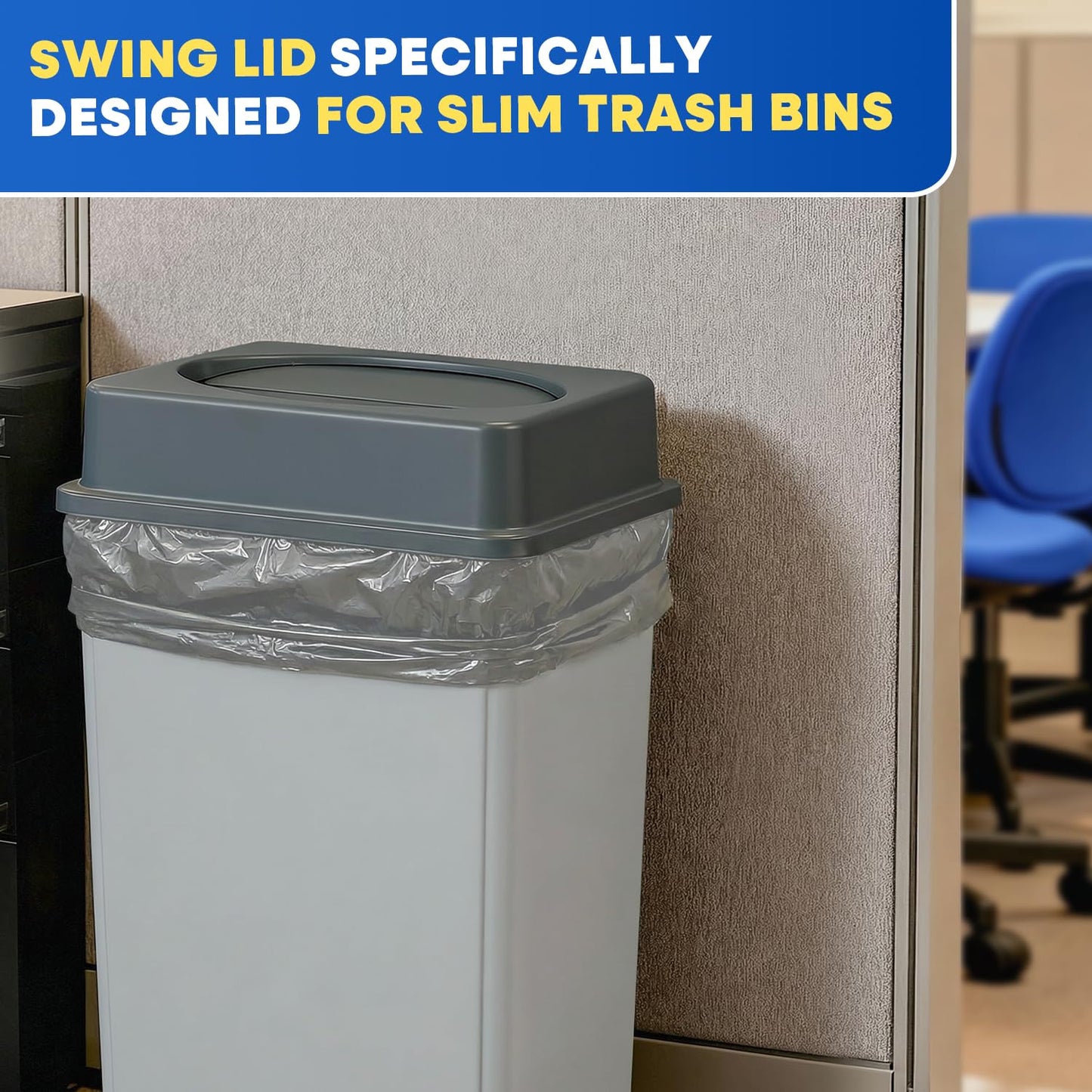 PLASTIC PRINCE Slim Jim Trash Can Lid Replacement, Outdoor Slim Commercial Garbage Can Lid, Swing Rectangular Double Flip Top Lid 23 Gallon Container, 6 Pack, Gray