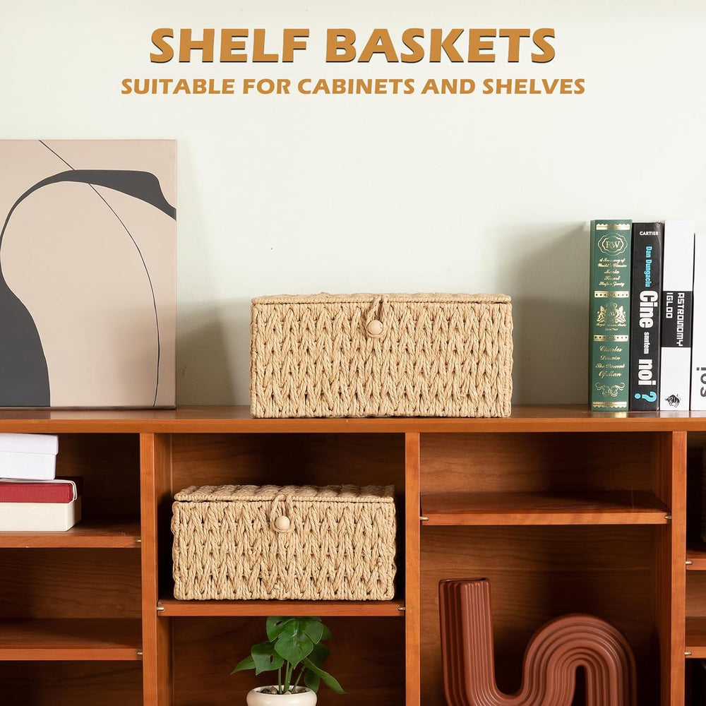 OIAHOMY Wicker Storage Basket with Lid & Lock, Lidded Storage Bins, Decor...