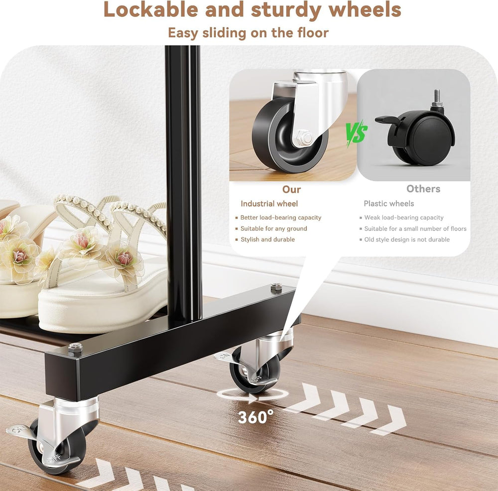 Standard Clothes Rack, Rolling 60“L Clothing Garment Rack with Wheels for Han...