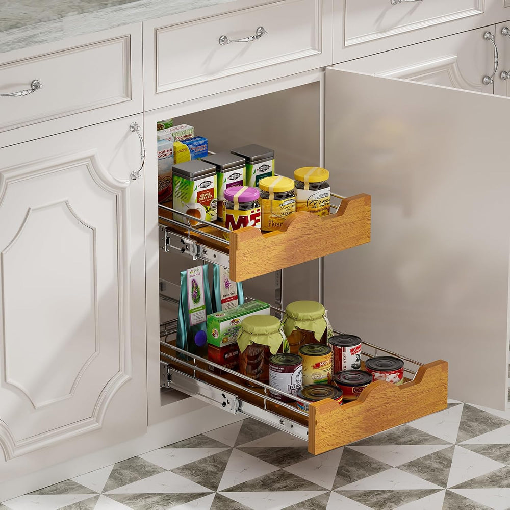DINDON 2 Tier Pull Out Cabinet Organizer (11" W x 21" D) Slide Out ...