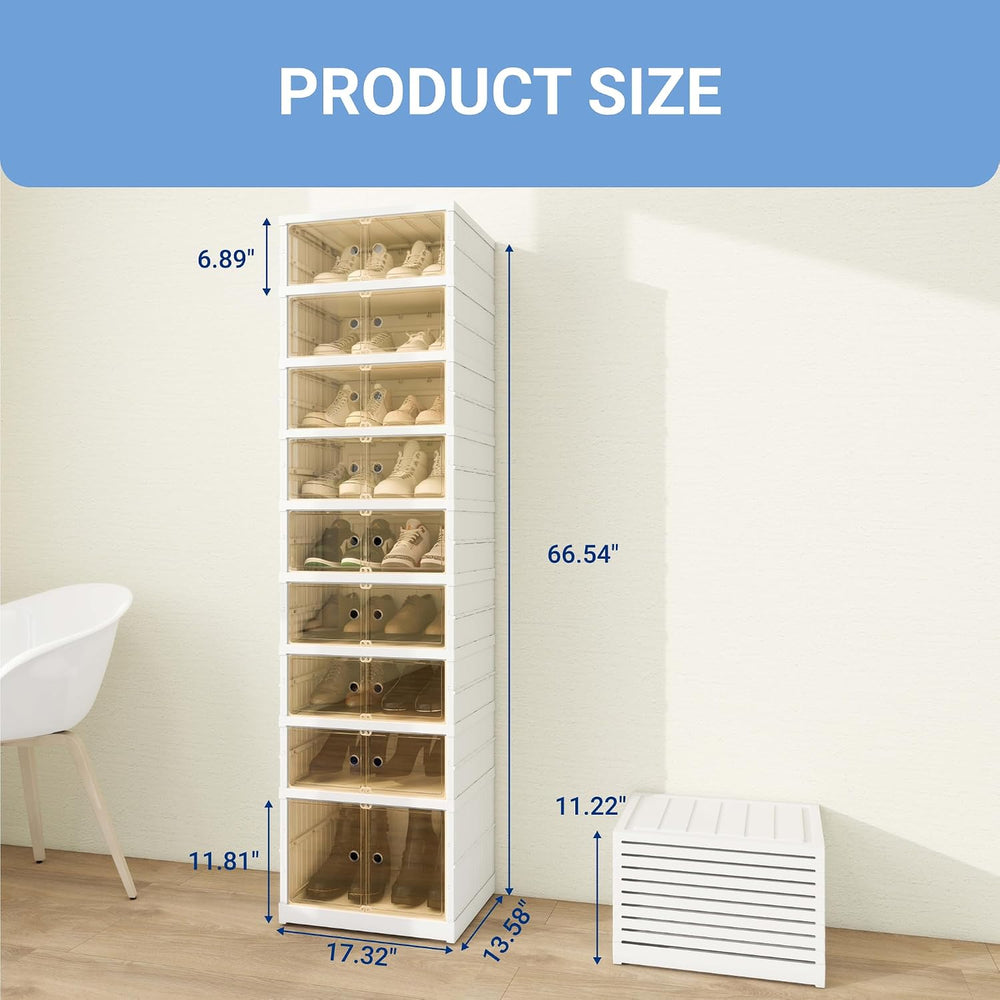 FLEXIMOUNTS Folding Shoe Rack Organizer Storage Box 9 Tiers-18 Pairs