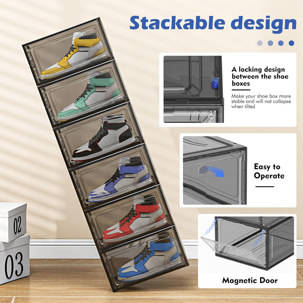 Shoe Storage Box, 9 Pcs Shoe Box Clear Plastic Stackable, Sturdy Foldable Sho...