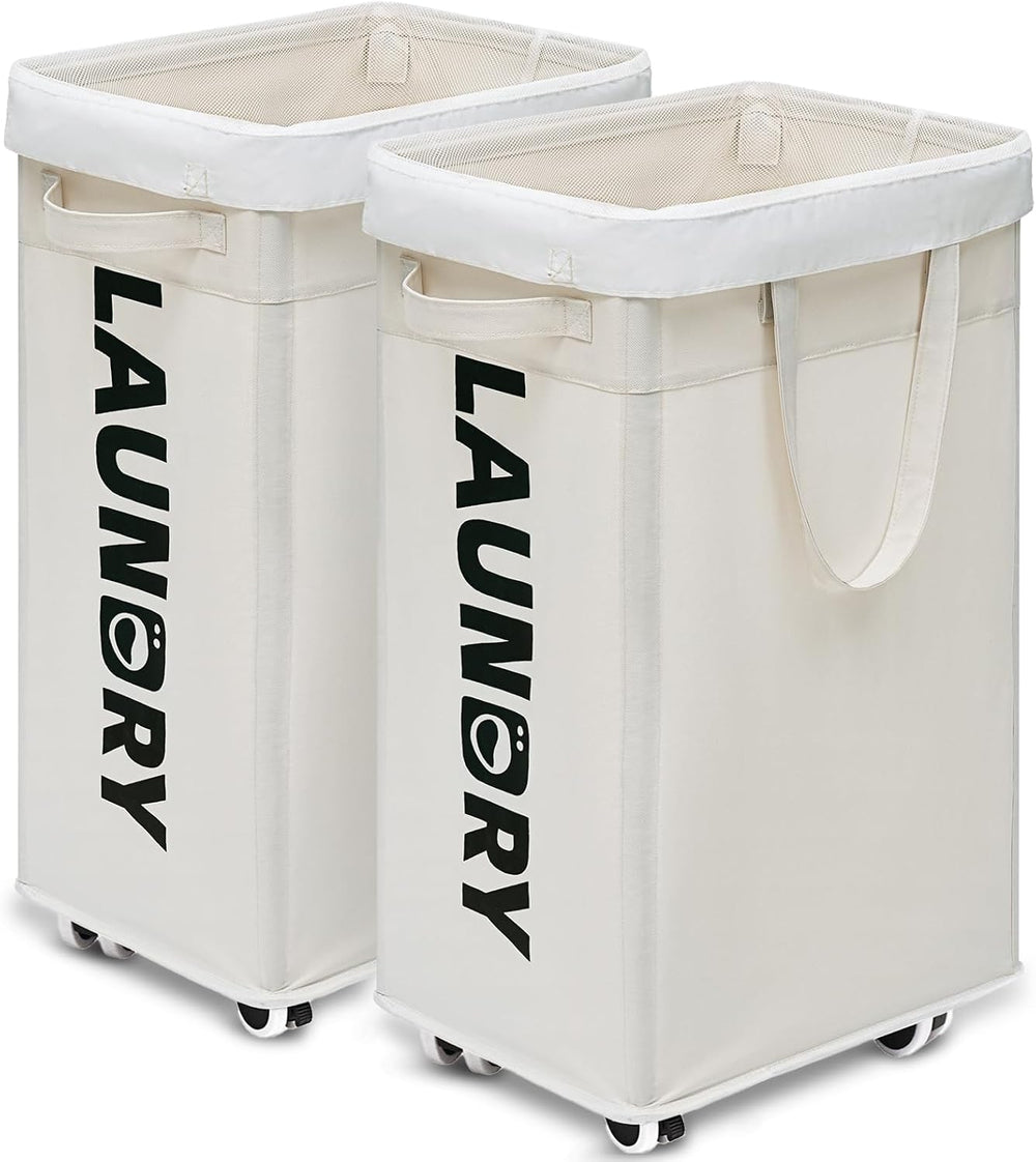 Goodpick 2-Pack Laundry Hamper with Wheels & Wash Bag for College Dorm, 75L