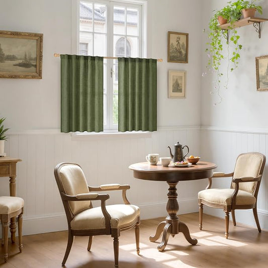 YoungsTex Olive Green Linen Curtains 40 Inch Length - Image 2
