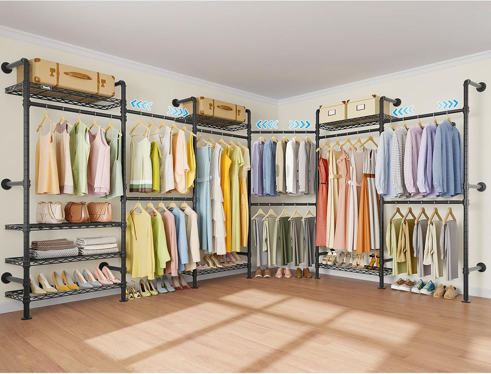 Timate L6 Closet Rack Wall Mount for Corner - Expandable Industrial Pipe Clos...