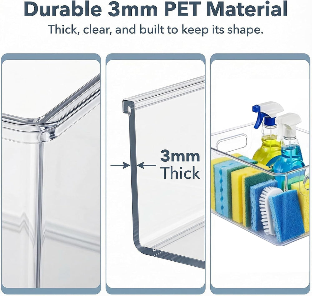 MOONEDGE 10 Pack Clear Plastic Storage Organizer Bins, 4 Large & 6 Narrow