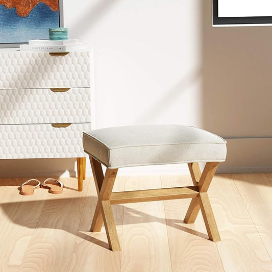 Amazon Basics Small Ottoman Foot Rest, Mid-Century Modern X Square Polyester - Image 2