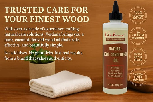 Verdana Natural Wood Conditioner Oil – 8 fl oz – Odorless, Non-Toxic Coconut - Image 2