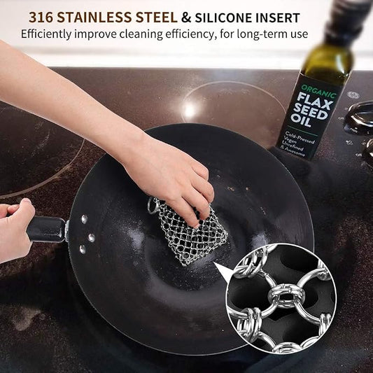 Herda 316L Cast Iron Scrubber Cleaner, Large Chainmail Scrubber - Image 2