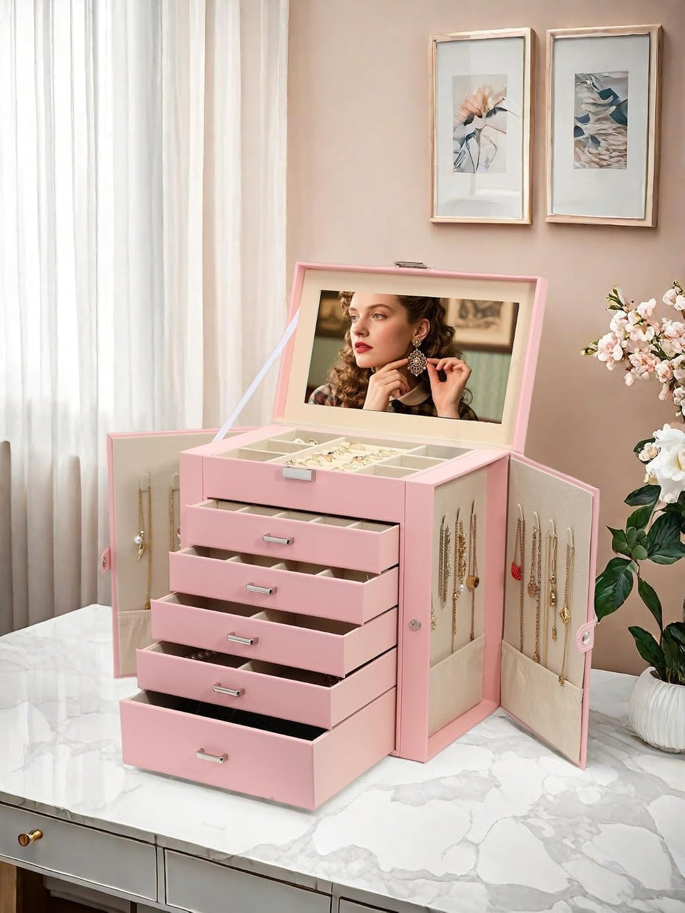 BOOVO Large Jewelry Box for Women 6 Layer