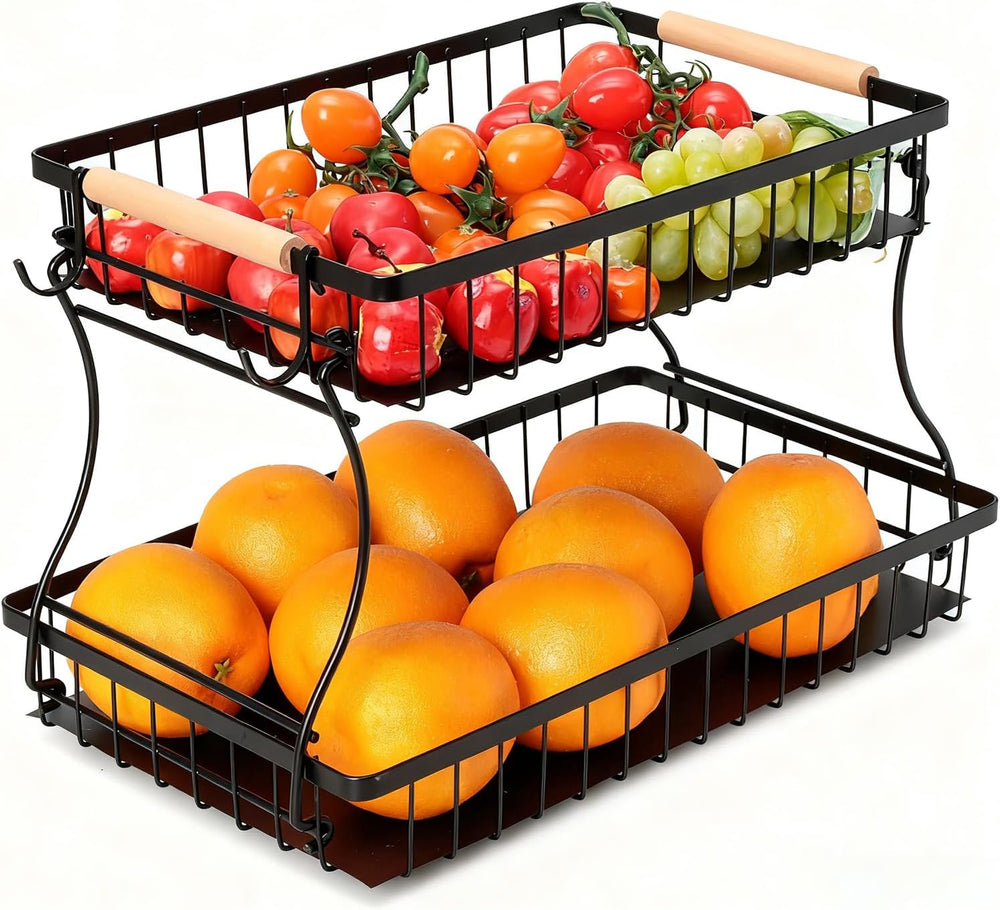 Fruit Stand Basket Storage Basket for Fruit Table 2 Tier Fruits Basket for Mo...