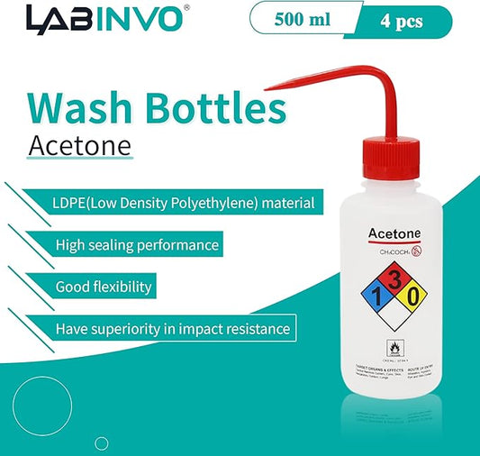 4pcs of Acetone Wash Bottles, Narrow Mouth, Self-Venting Safety Wash Bottles - Image 2