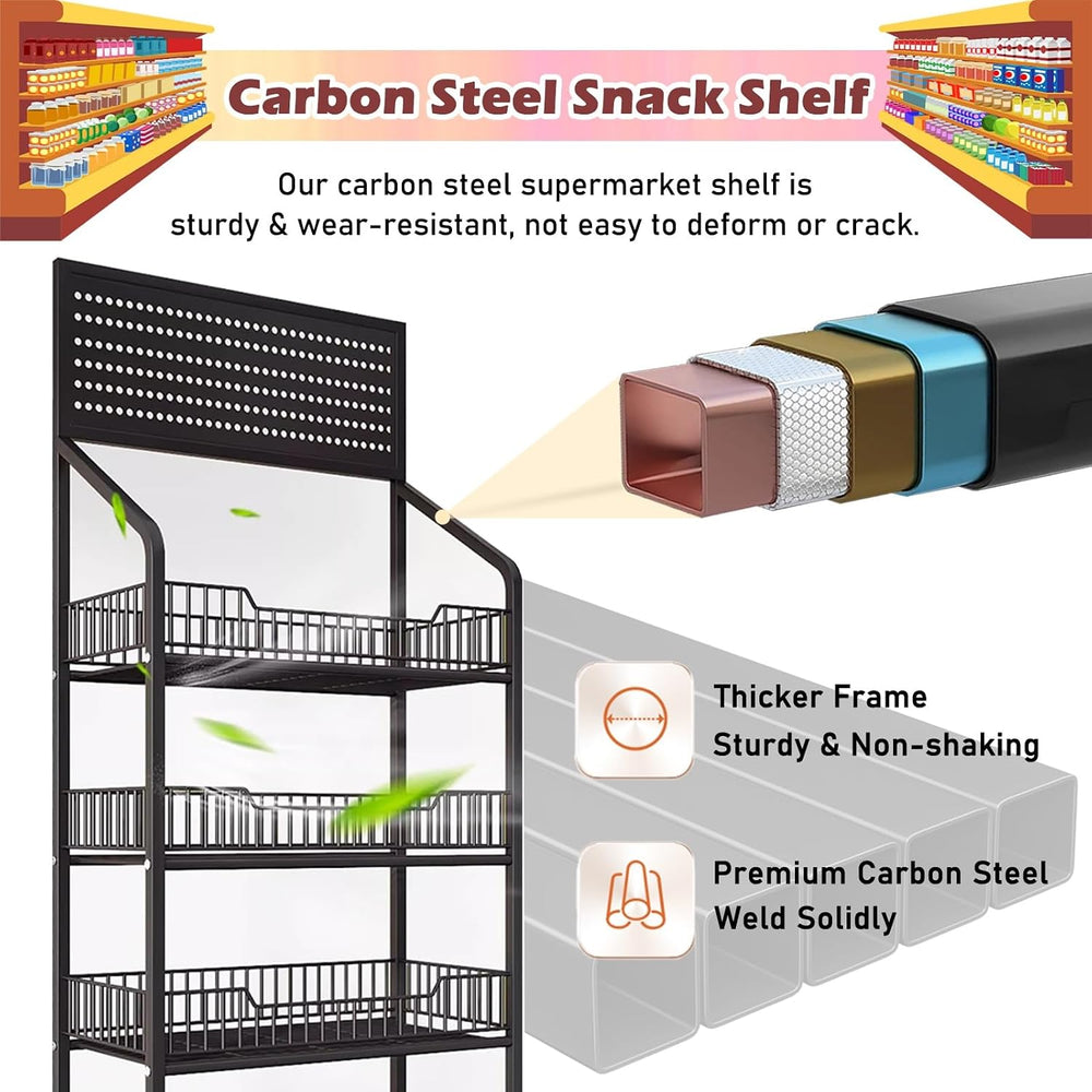 Commercial Supermarket Shelf Display Rack 4 5 Tier, Floor-Standing Snacks/Med...