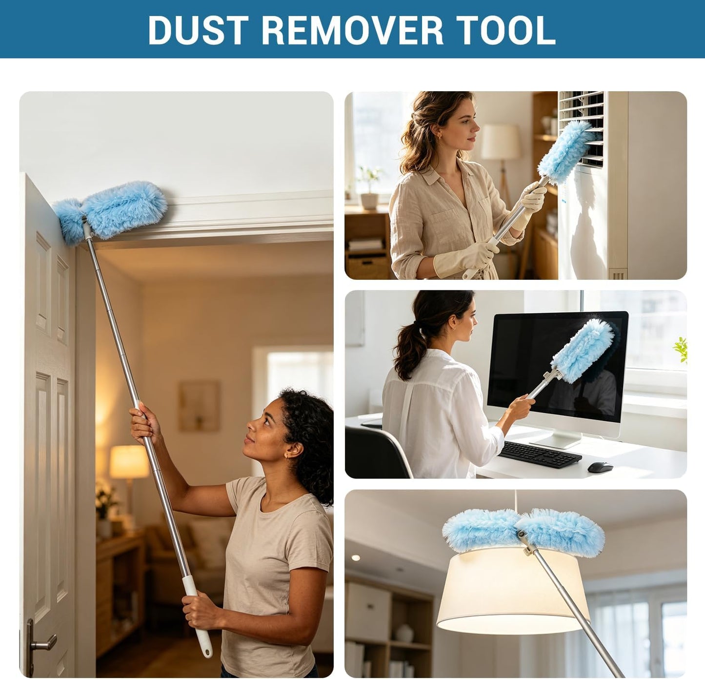 Duster Kit with 6 Ft Extendable Handle & 20 Refills - Long Reach Microfiber Dusters for Cleaning High Ceilings, Fans, Blinds,Wall - Traps 4X More Dust - Complete Dusting Wand for Home Office