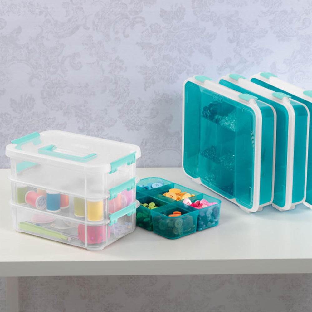 Sterilite Stack & Carry 3 Layer Handle Box, Small Latch Bins, Clear, 6 Pack