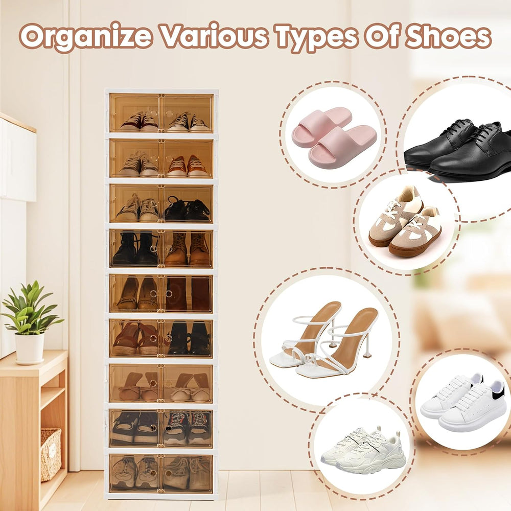 18Pairs Collapsible Shoe Rack Organizer Foldable Shoe Cabinet with Doors