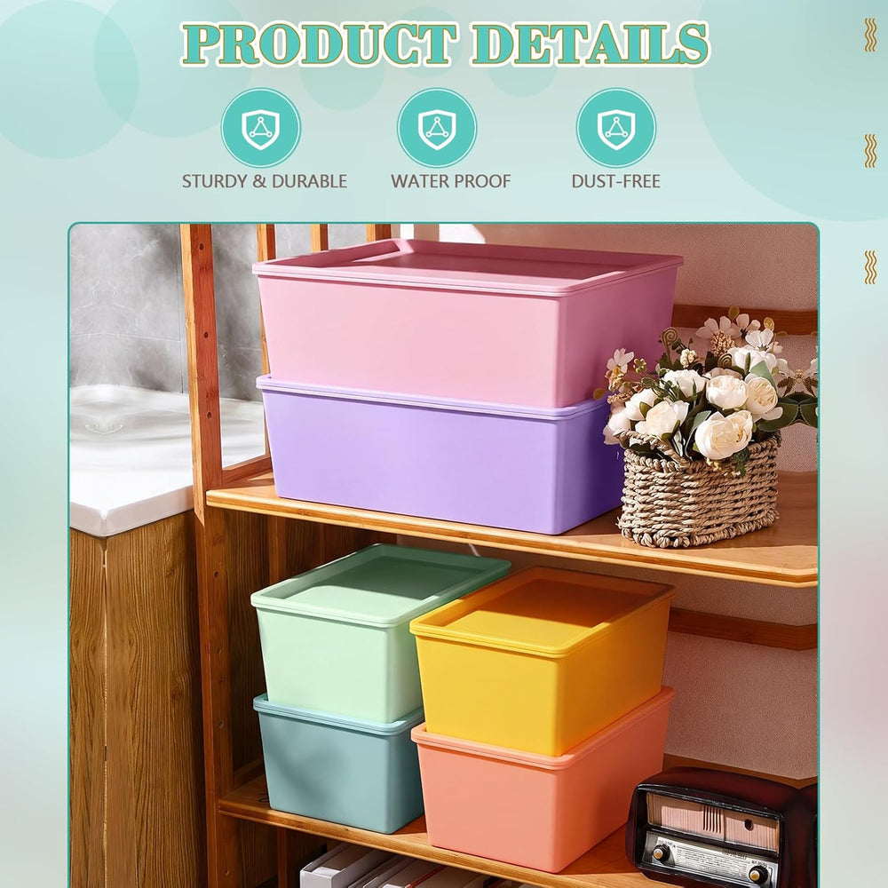 Menkxi 6 Pcs Plastic Storage Bins with Lids, Large and Small, Macaron Color