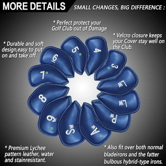 FINGER TEN Premium Synthetic Leather Stylish Iron & Wedge Golf Head Covers - Image 2