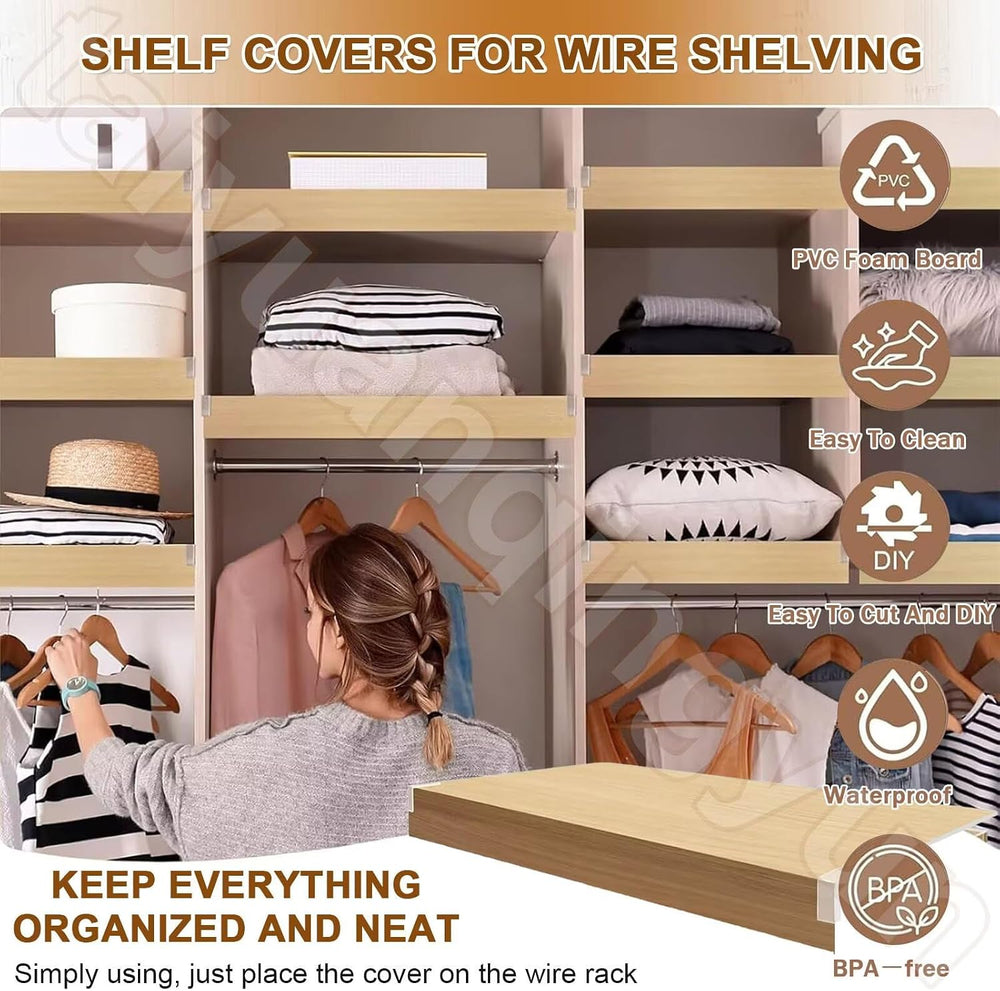 Wire Shelf Cover 16x28 inch, 4Pcs Faux Walnut Wood Shelf Covers for Wire Shel...
