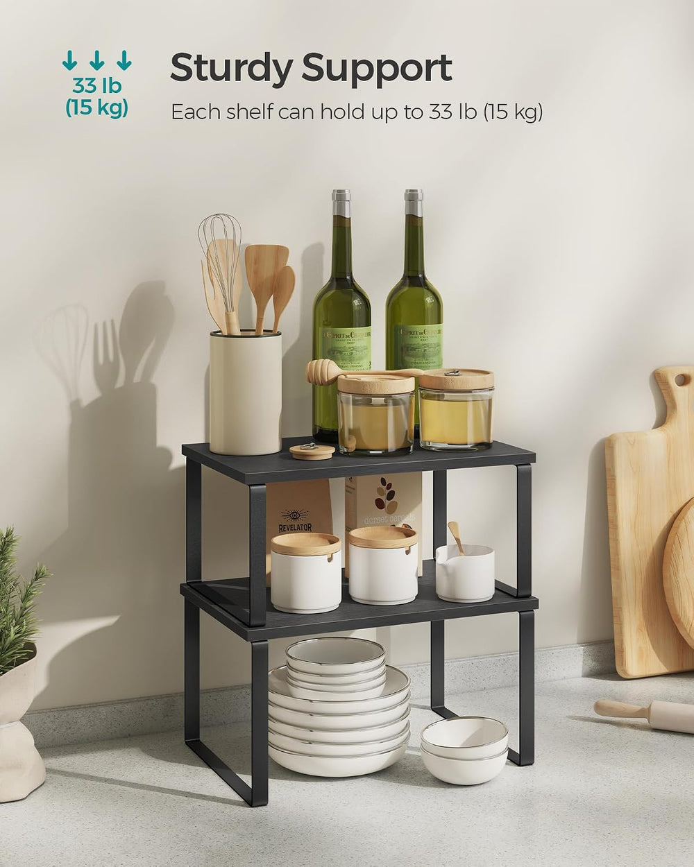 SONGMICS Cabinet Organizer Shelf, Set of 2 Kitchen Counter Shelves, Kitchen S...