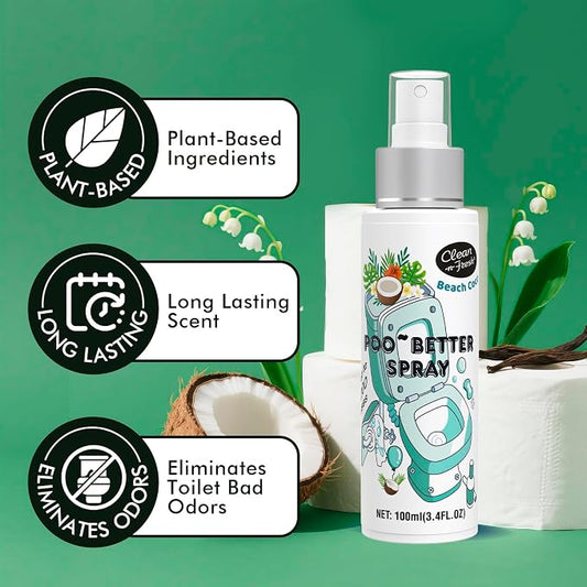 Clean-n-Fresh Toilet Spray 6.8 Fl.Oz, Poop Spray Beach Coco, Bathroom Air - Image 2
