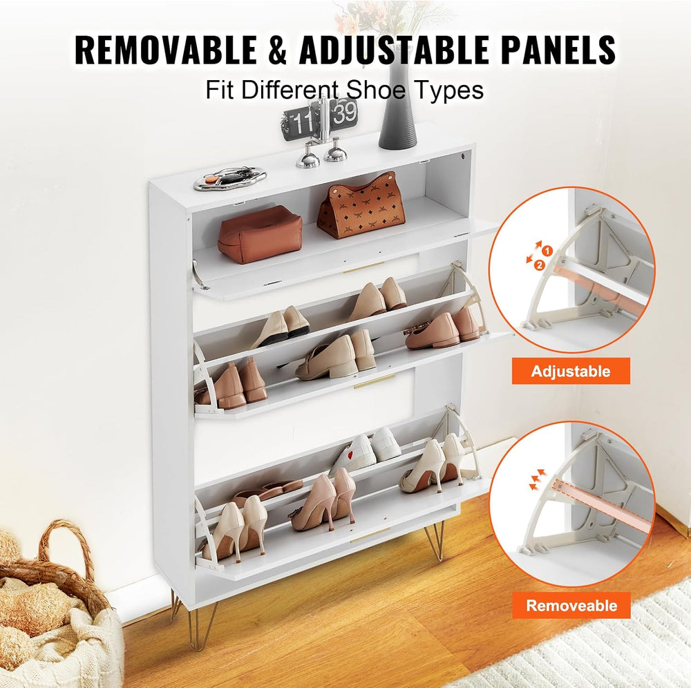 VEVOR Shoe Cabinet with 2 Flip Drawers, Modern Shoes Storage Cabinet with Sto...