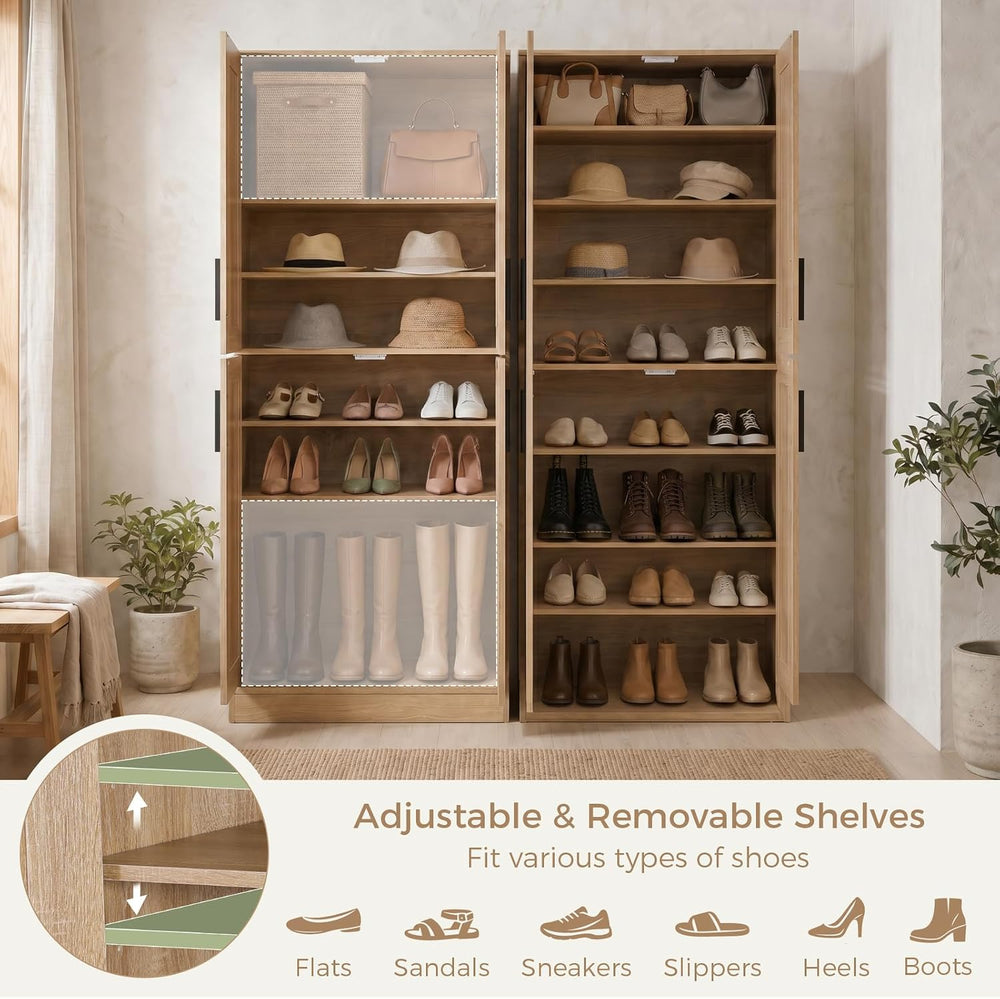 65" 8-Tier Tall Shoe Cabinet with Rattan Doors