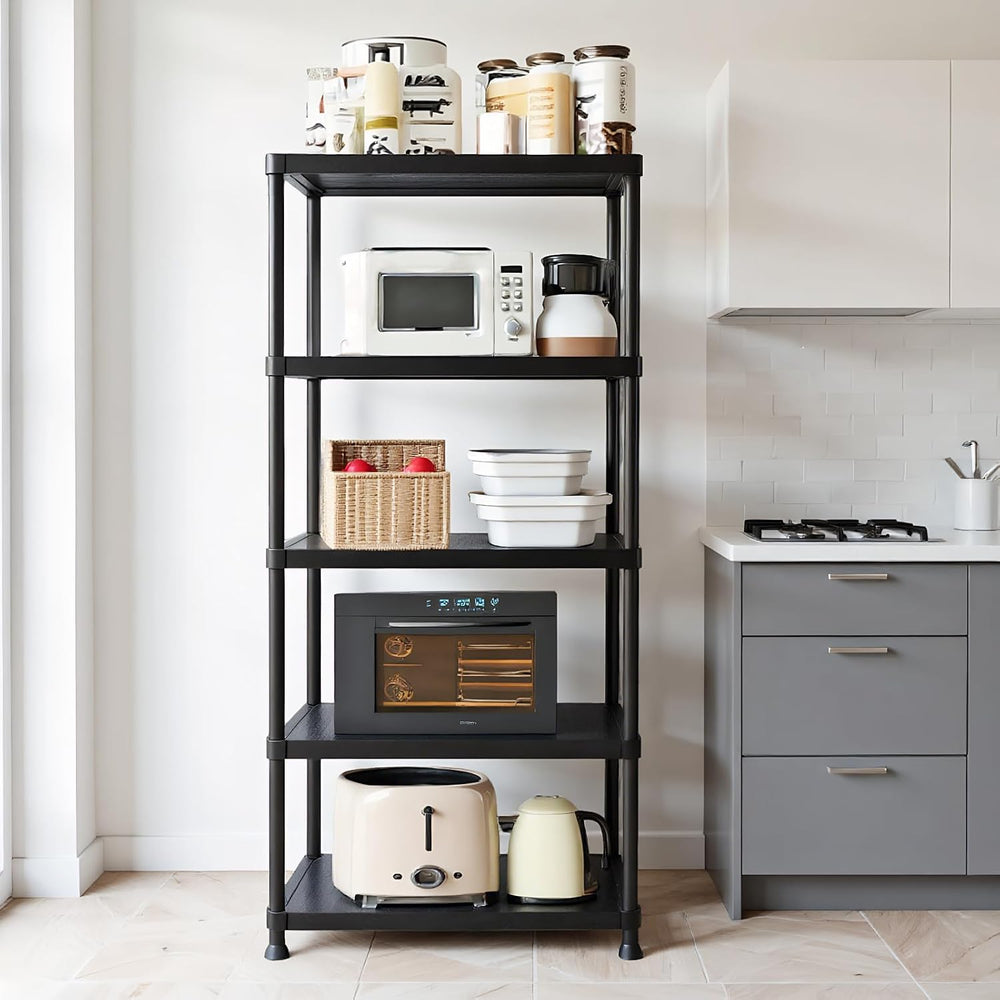 Plastic Storage Shelves, 5 Tier Shelving Unit, 330LBS