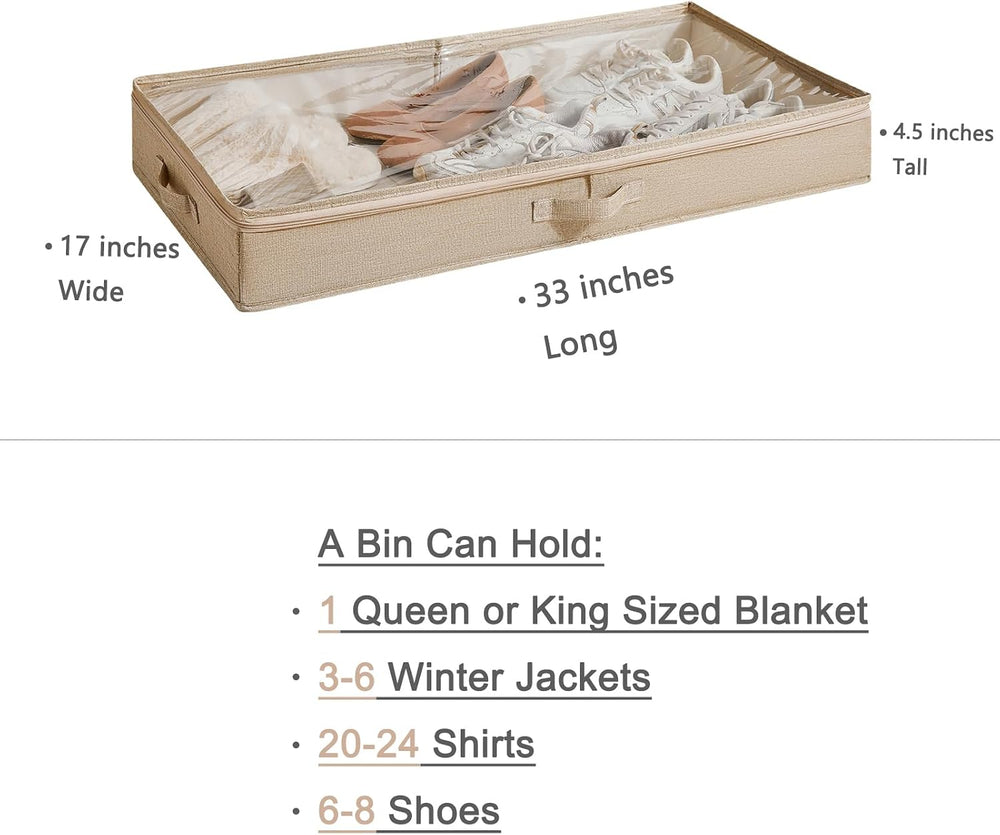 Berdeng 3 Pack Under Bed Storage Containers, Low Profile Underbed Shoes and C...