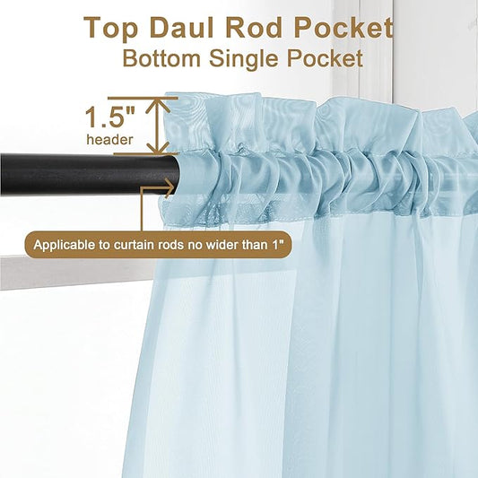 Chyhomenyc Sheer Sky Blue Curtains 90 inches Long 2 Panels, Light Filtering - Image 2