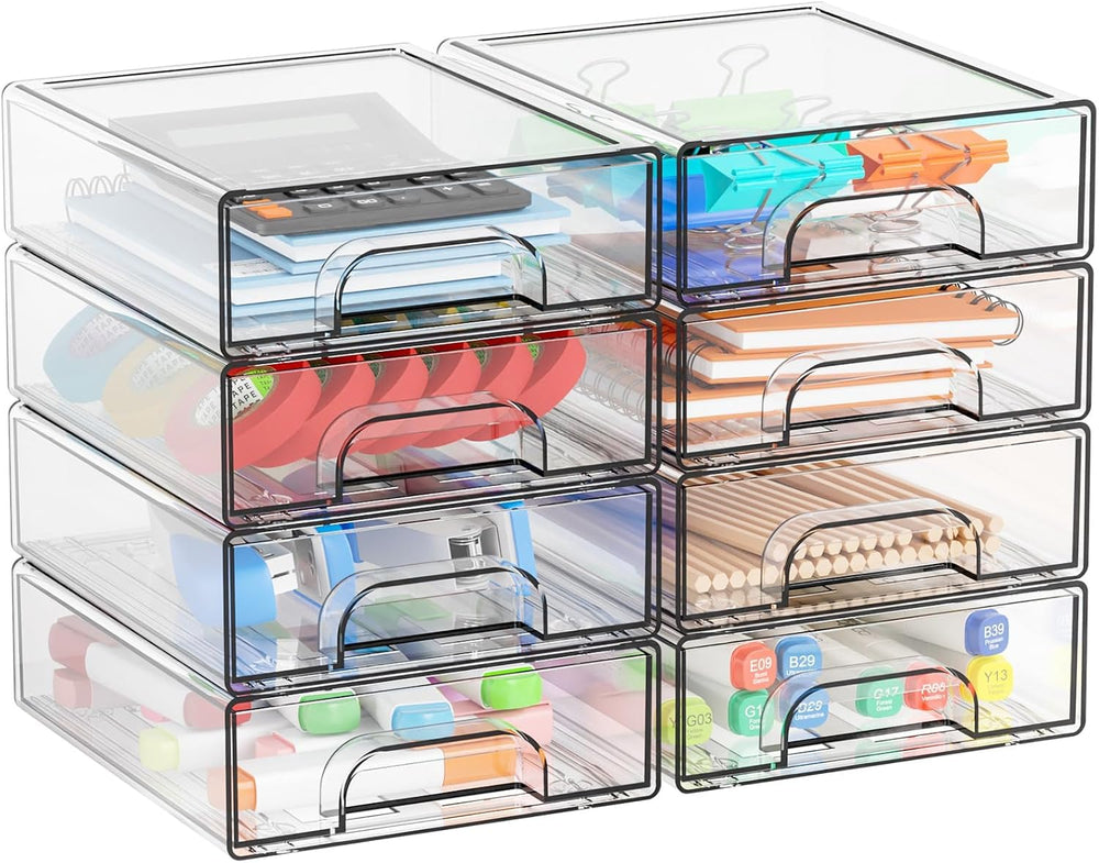 2.2'' Tall Acrylic Clear Stackable Storage Drawer Organizer,8 Pack De...
