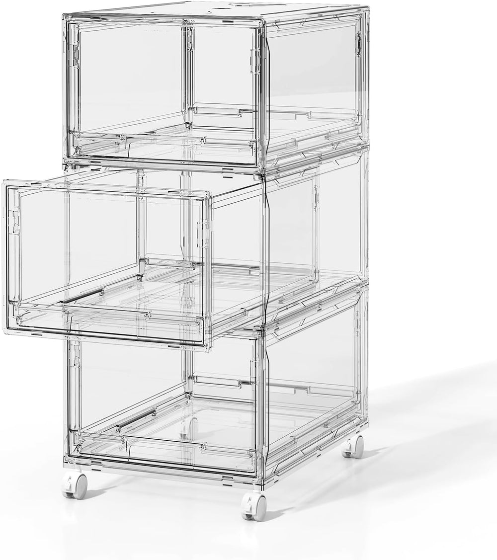 Large Clear Storage 3 Drawer Organizer with Wheels for Closet