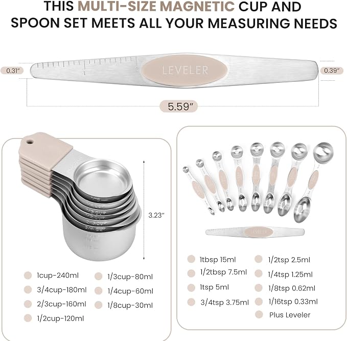 Magnetic Measuring Cups and Spoons Set-Heavy Duty 304 Stainless Steel,Double - Image 6