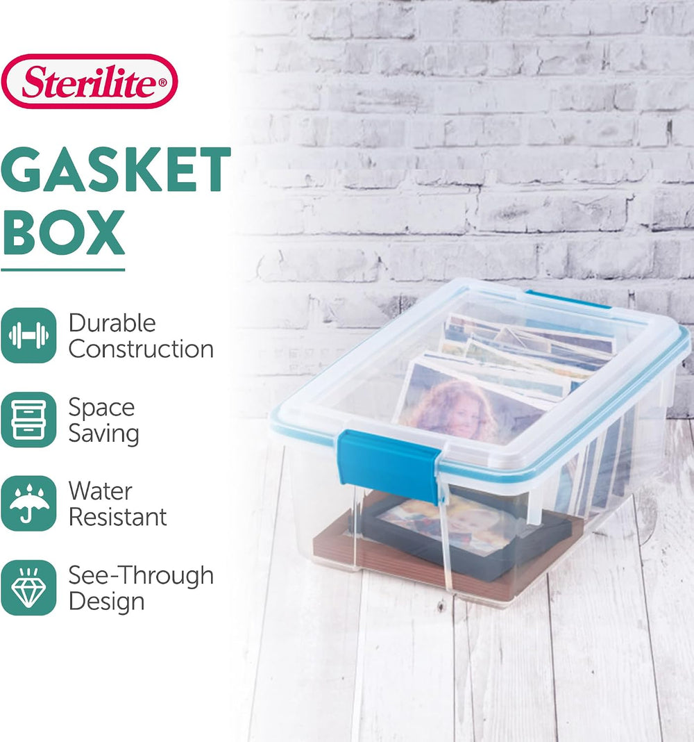 Sterilite Gasket Storage Box with Lids for Home & Office, 12 Quart, 6-Pack