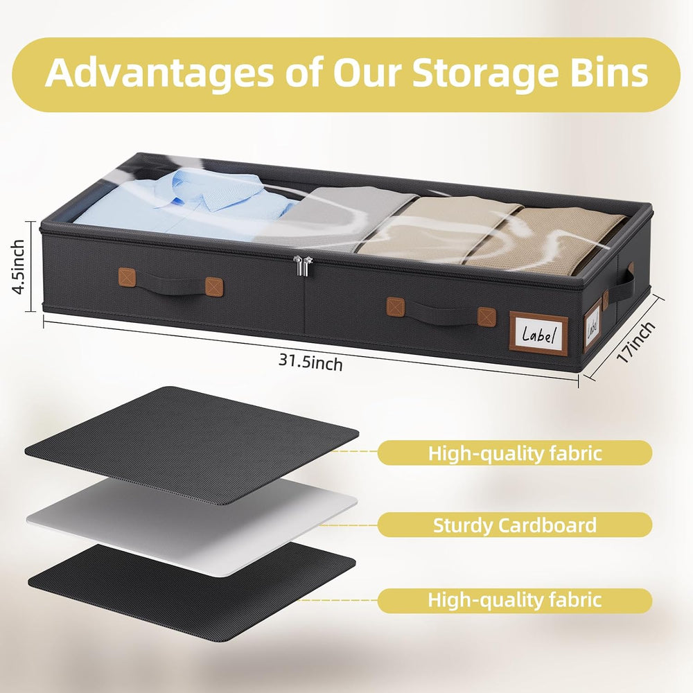 FHSQX Under Bed Storage Container 2Pack 4.5 Inches Low Profile Under-bed Orga...