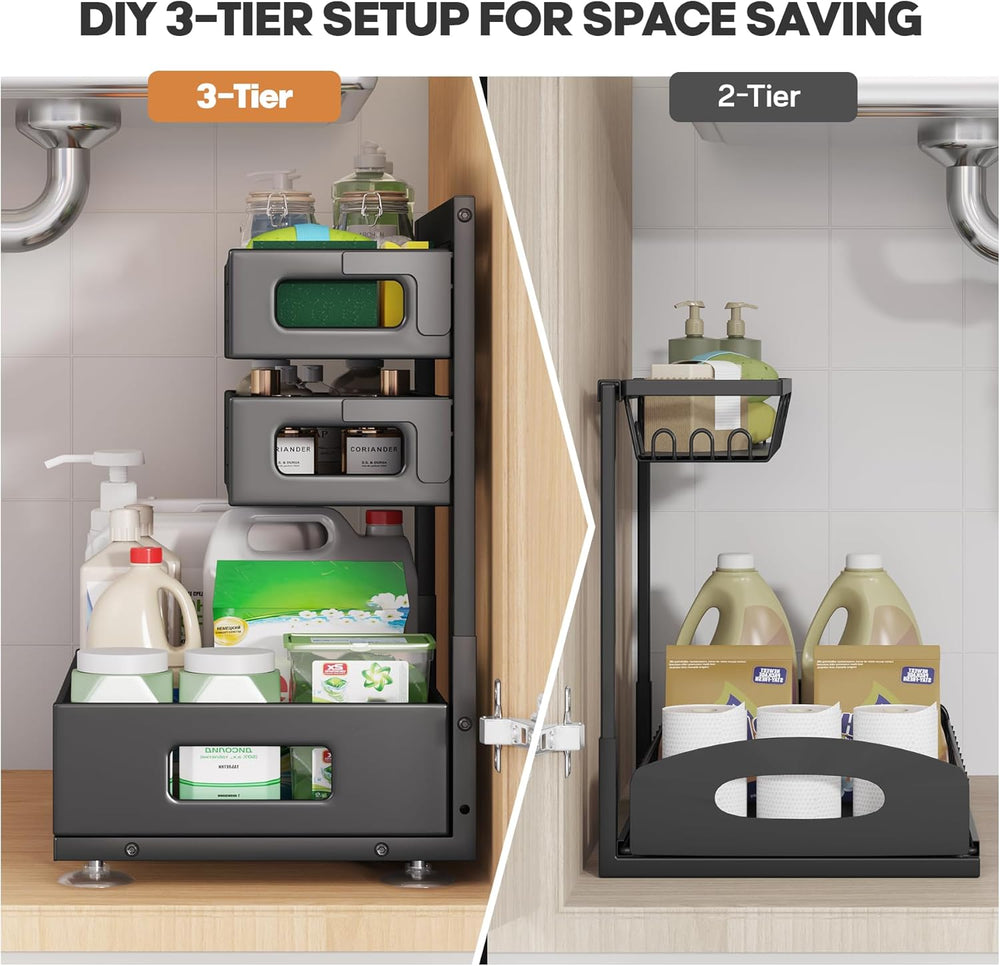2 Pack Under Sink Organizer,Pull Out Cabinet Organizer with Smooth Cylindrica...