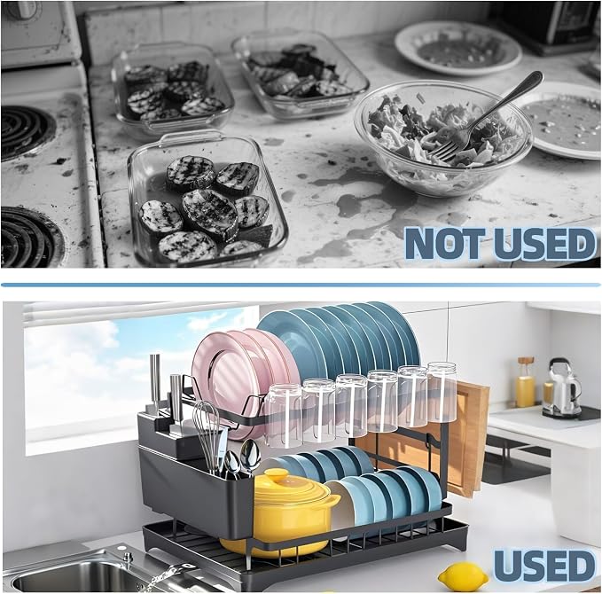 Dish Drying Rack, Stainless Steel Dish Rack, 2-Tier Kitchen Organizers - Image 7